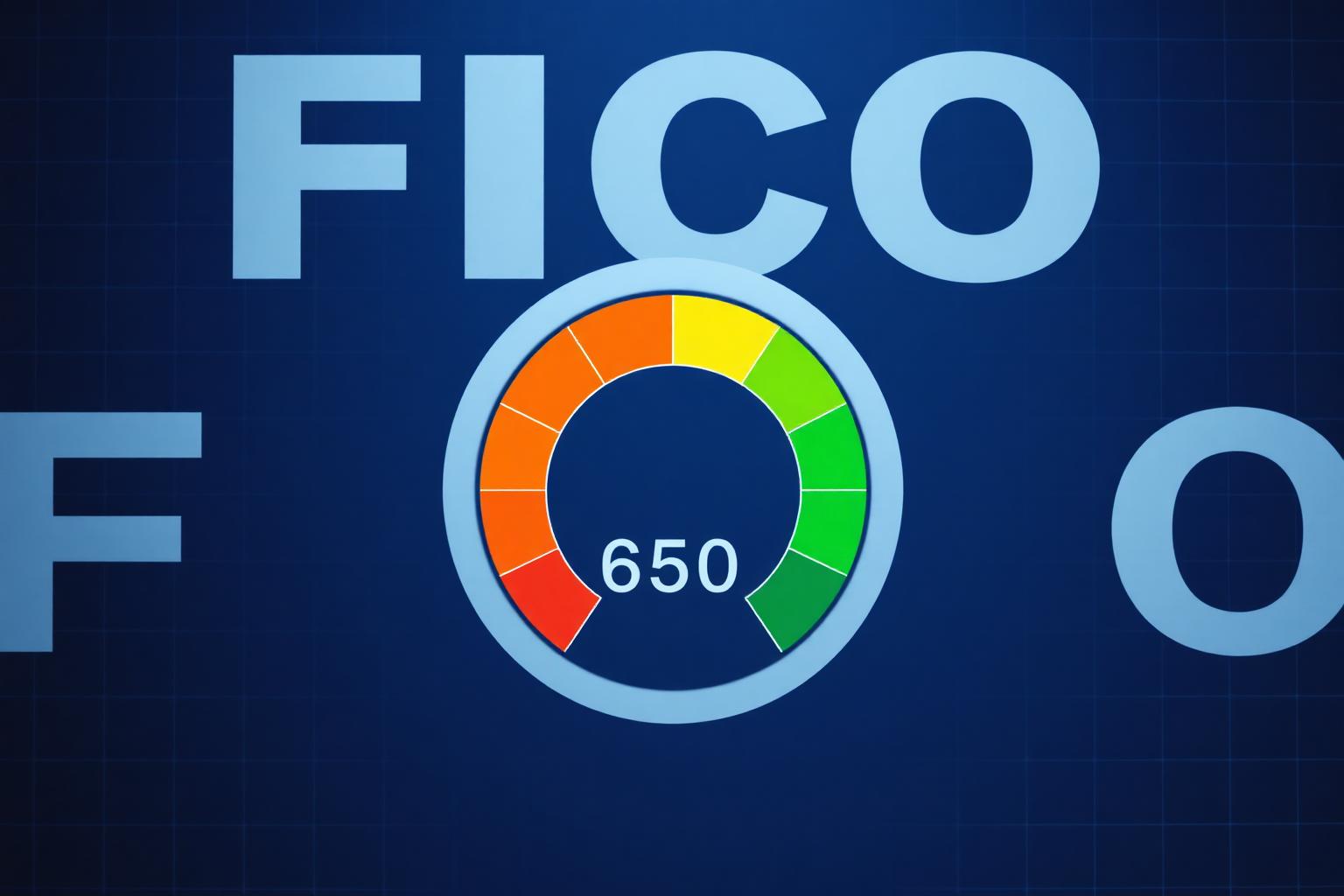 FICO score explained FICO score range from 300 to 850 with five color-coded tiers and a score dial — Fair Isaac Corporation credit scoring model.