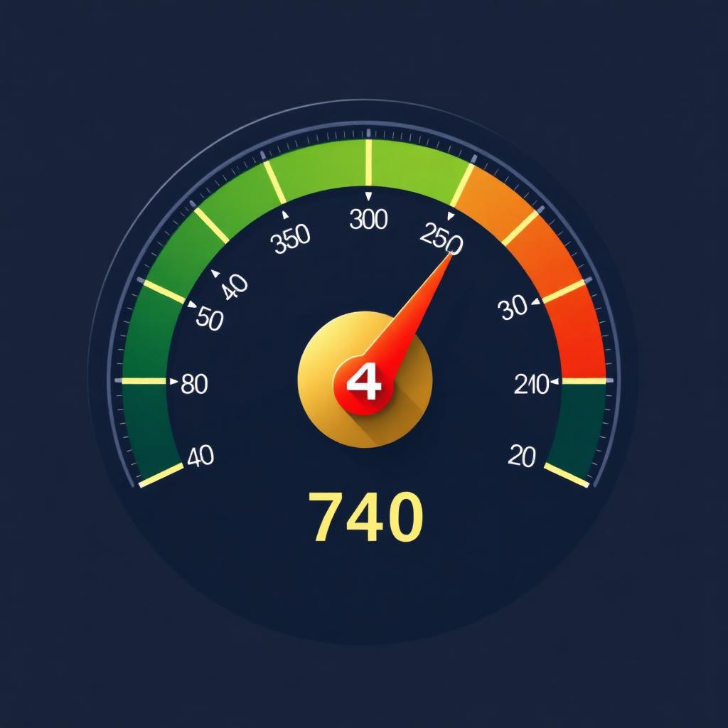 What is a good credit score Credit score gauge from 300 to 850 with color tiers, needle pointing to 740 'Very Good' threshold.