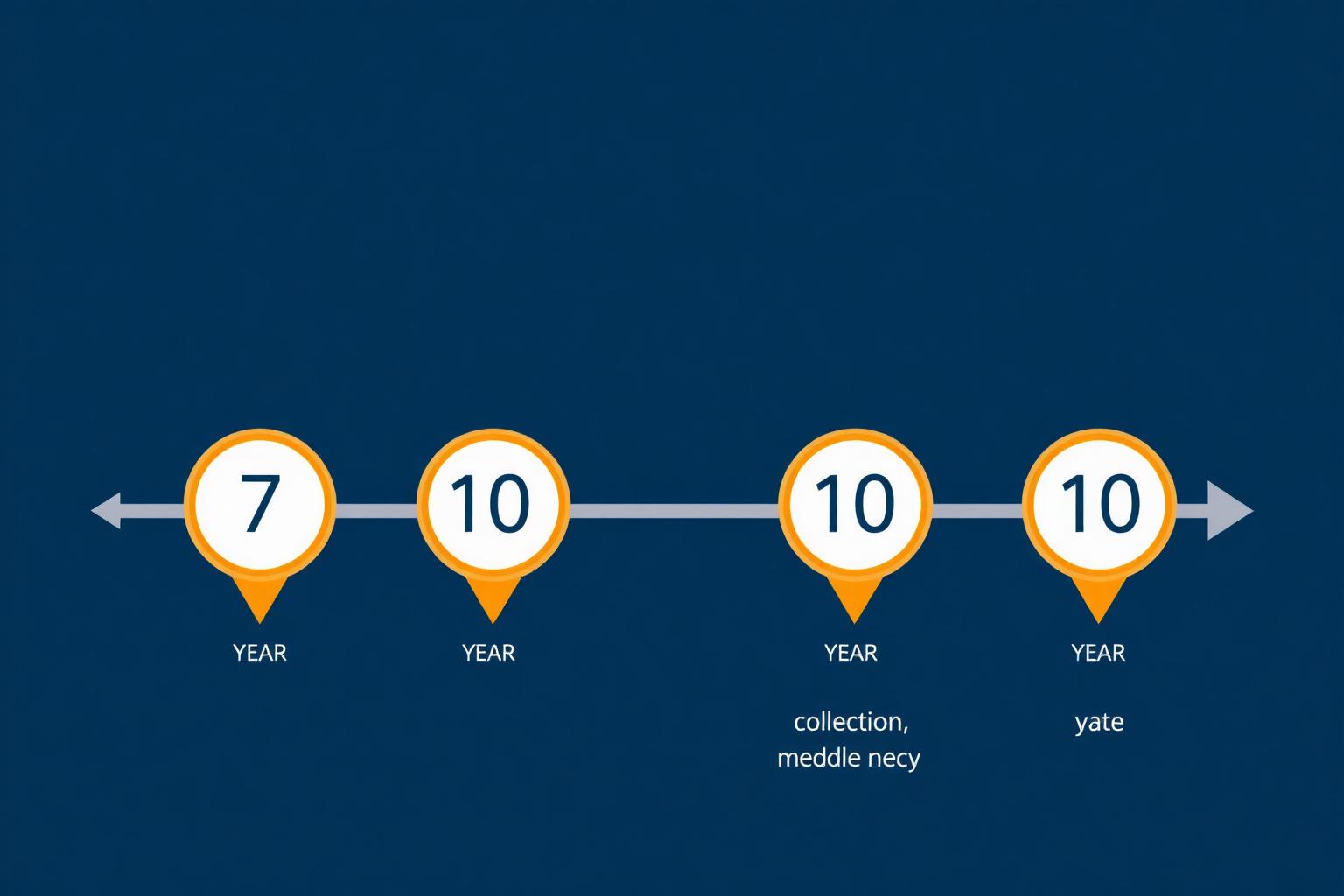 How long negative items stay on credit reports Calendar timeline showing 7-year and 10-year FCRA limits for negative credit items fading away over time.