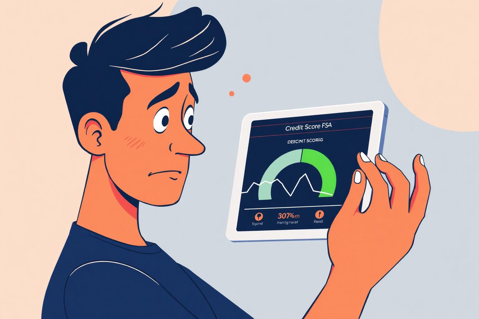 The 7 most common ITIN credit mistakes — and what they cost A worried ITIN holder reviewing a declining credit score chart on a tablet, illustrating the most common ITIN credit mistakes.